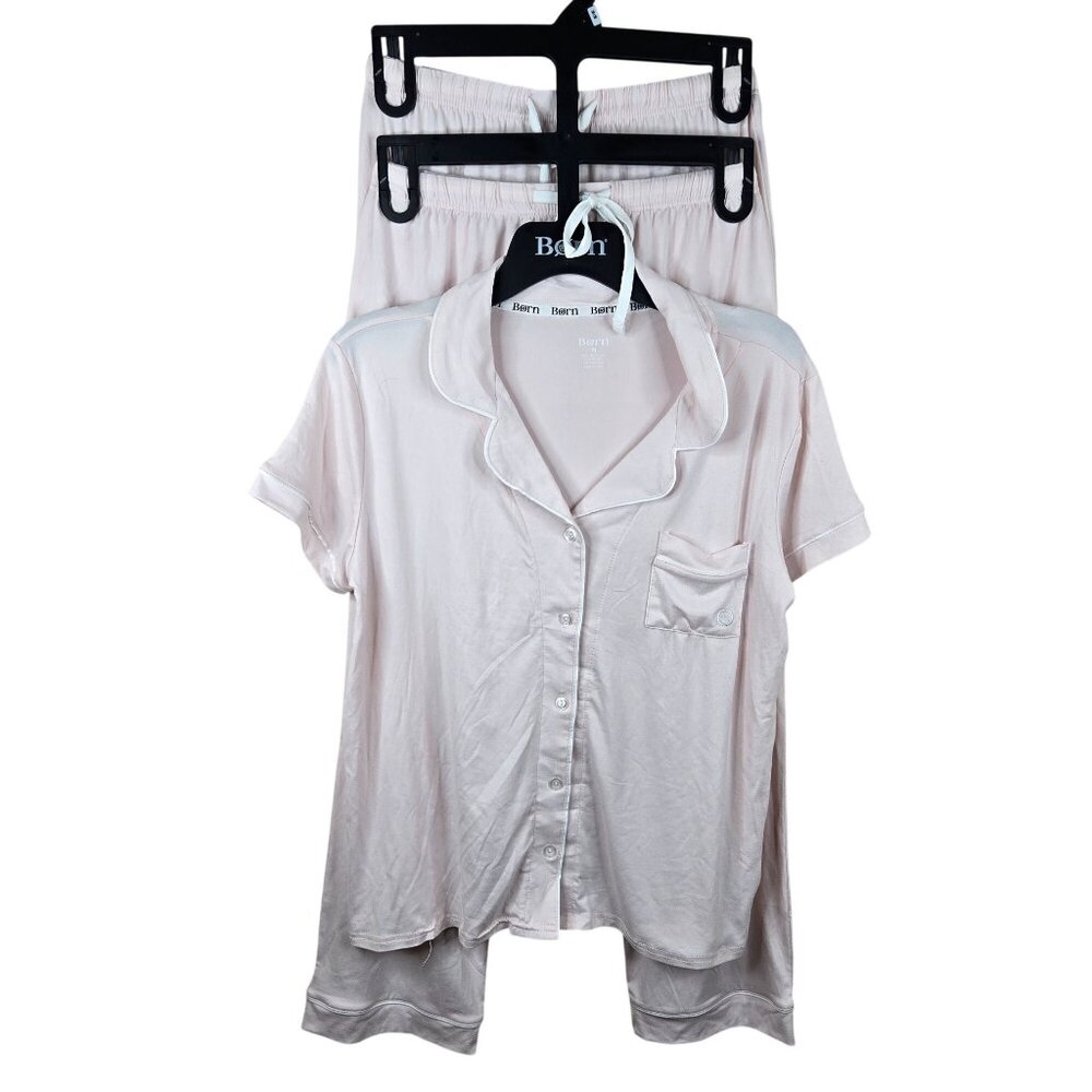 New Born Womens M Pink Pajama Set Short Sleeve Top Shorts Pants